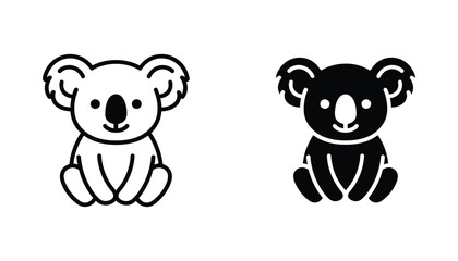 Adorable koala bear vector icon in outline and solid black silhouette © RT Technology