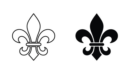 Fleur de lis heraldic symbol outline and silhouette icons set for luxury and vintage design elements isolated on white background © Urban