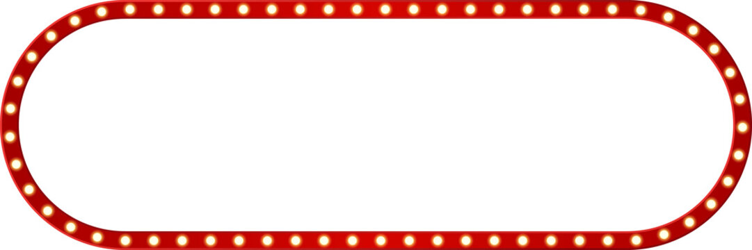 Retro light box rounded rectangle, pill shape frame border cut out, png isolated on transparent background.	