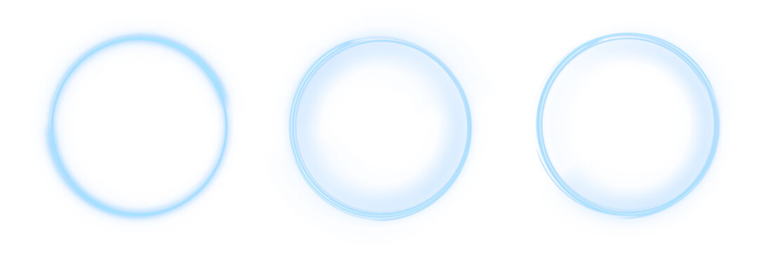 Radiant 3D blue light ring with intense lens flare and beam energy. Premium abstract circle frame PNG for luxury awards and futuristic digital design elements on transparent background.