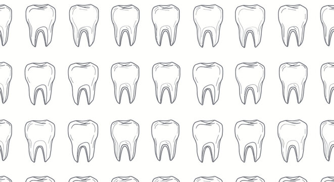 Seamless dental pattern with hand-drawn tooth outlines on white background