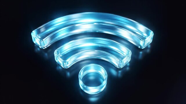 Glowing Blue WiFi Symbol on Dark Background.