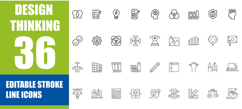 Design thinking icon set. Editable line icons. Vector illustration.