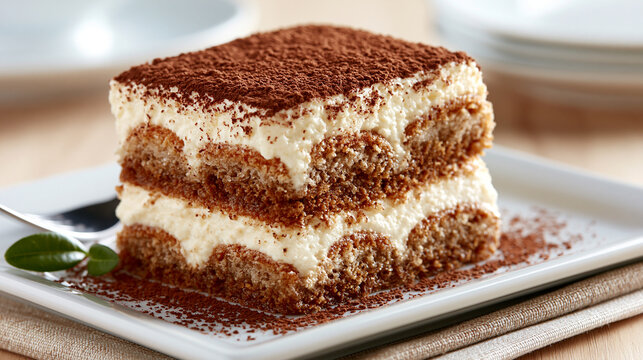 Klassisches Tiramisu mit Mascarpone, Kakao und Espresso &ndash; cremiges italienisches Dessert in hochwertiger Foodfotografie