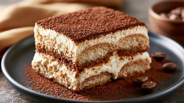 Klassisches Tiramisu mit Mascarpone, Kakao und Espresso &ndash; cremiges italienisches Dessert in hochwertiger Foodfotografie