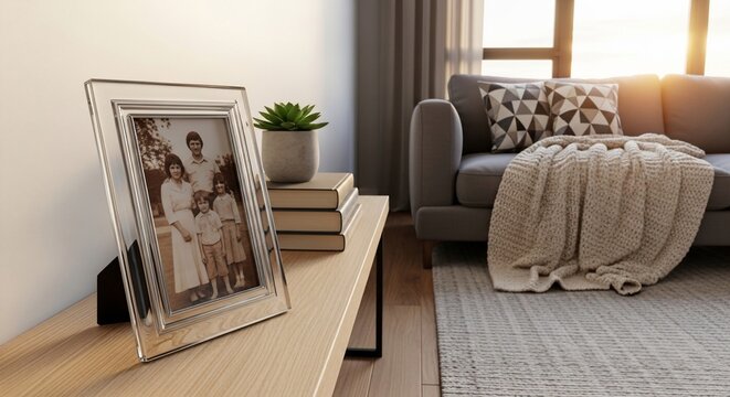 Family photo frame living room interior