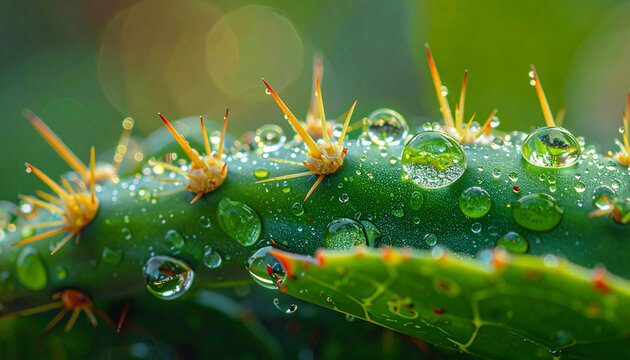 Close up cactus details with water droplets