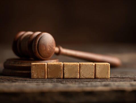 Wooden gavel and blocks representing law and justice
