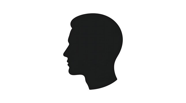 Silhouette of a human head in profile facing left on a white background