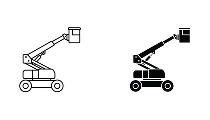 Aerial work platform lift outline and black silhouette vector graphic for construction © Emma