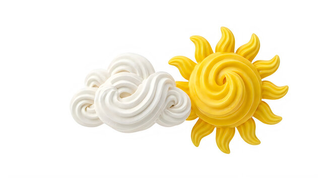3D swirly meringue cloud and sun pastry dessert sweet treat transparent background