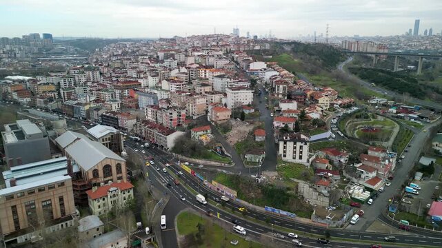 Hills, traffic and houses in Istanbul Turkey