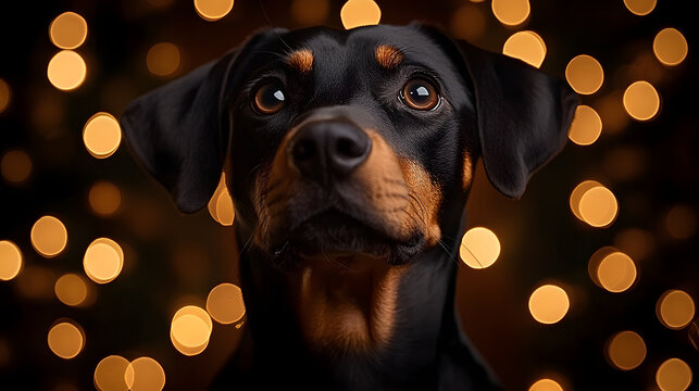 Magical night scene with dag and bright bokeh lights and a festive atmosphere for holiday celebration and creative design