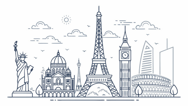 Famous landmarks of the world icons.