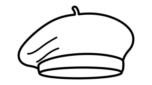 Stylish beret hat vector icon featuring an editable stroke. A minimalist hand-drawn illustration of a traditional artist cap, designed with adjustable line weight for versatile graphic projects.