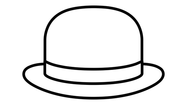 Classic bowler hat vector icon with editable stroke. This minimalist hand-drawn illustration of a formal derby cap offers adjustable line weight, ideal for vintage-themed designs and web icons.