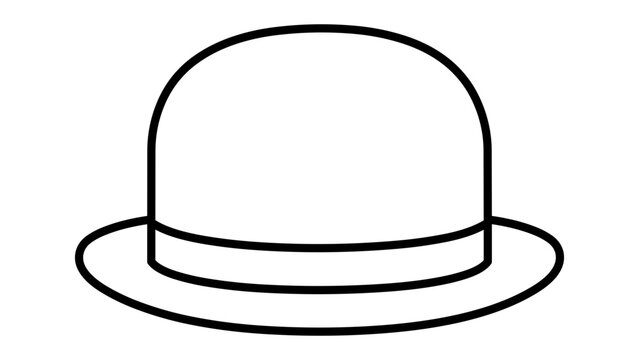 Formal bowler hat vector icon with editable stroke. A clean and minimalist hand-drawn illustration of a traditional derby hat, featuring customizable line weight for any professional design work.