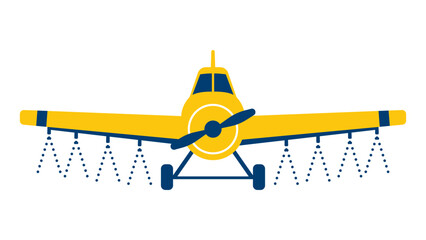 Vintage crop duster airplane vector icon illustration for agricultural aviation and farming industry concepts. Hand-drawn minimalist outline of a biplane spraying crops in a rural landscape set. © Hassan