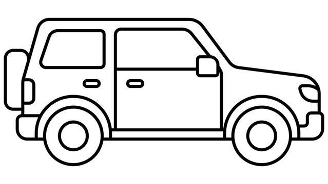 Rugged four wheeler ATV vector icon with editable stroke for outdoor adventure and off-road racing illustrations. Hand-drawn line art of a quad bike vehicle for extreme sports and leisure themes.