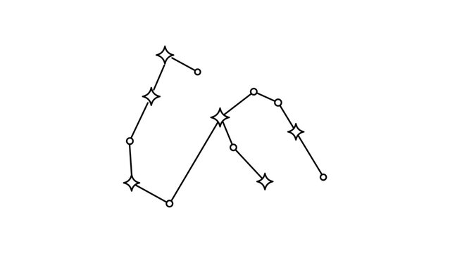 Elegant Aquarius zodiac constellation vector icon with editable stroke and adjustable line weight. Professional hand-drawn illustration with a clean celestial star map for science and astrology.