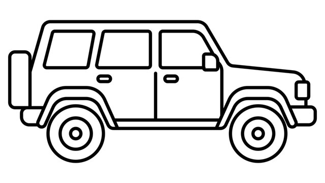 Minimalist four wheeler ATV vector icon with editable stroke, professional hand-drawn off-road vehicle illustration for transport and adventure design projects, clean line art scalable graphic design.