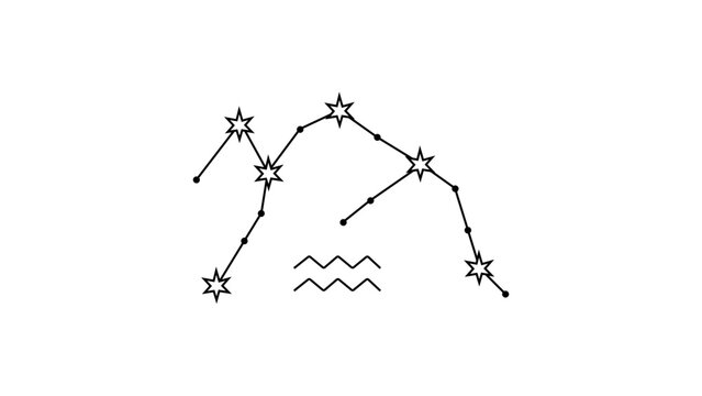 Minimalist Aquarius zodiac constellation vector icon with editable stroke and adjustable line weight. Hand-drawn illustration featuring a clean celestial star map for astrology and science.