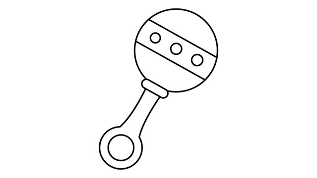 Wooden rattle baby toy vector icon illustration featuring editable stroke, hand-drawn minimalist outline for nursery decor or infant product design, customizable stroke weight for clean child