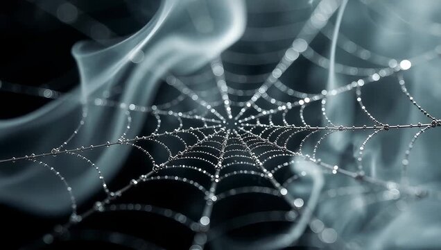 Delicate Spider Web Glistening with Dewdrops in the Morning Light
