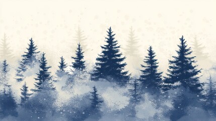 Fototapeta premium Dreamy winter forest illustration with snow, ideal for seasonal designs