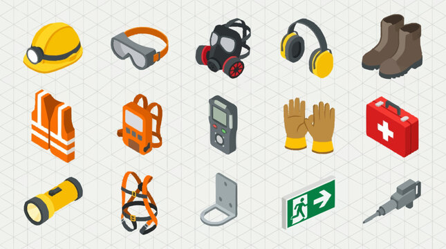 Safety equipment icons for workplace protection.