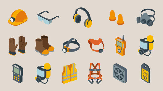 Collection of safety equipment icons.