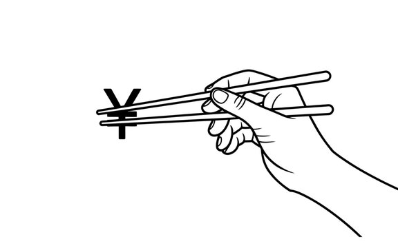 Person holding chopsticks forming peace sign gesture with food item