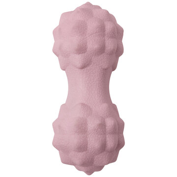 Pink textured double massage ball for myofascial release and trigger point therapy, vertical view, isolated.