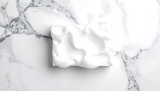 Swirls of rich white cream texture on a luxurious white marble background with subtle glitter accents, cosmetic product sample, beauty and skincare concept