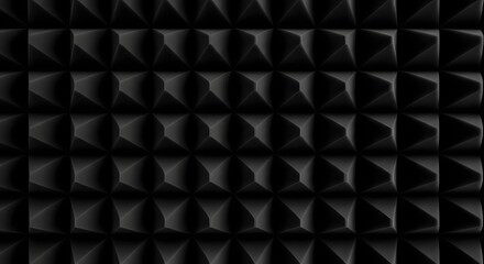 Fototapeta premium Dynamic black abstract background with a repeating geometric three-dimensional texture, featuring a modern pattern of dark pyramidal shapes creating a contemporary architectural surface design