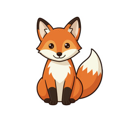 Obraz premium Cute Cartoon Fox Illustration, Sitting Pose with Friendly Expression, Isolated Vector Icon for Children'S Design and Wildlife Themes