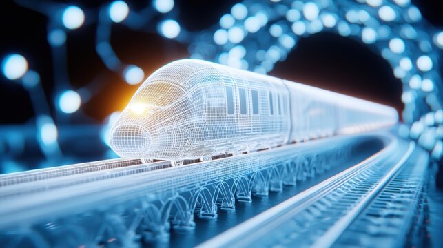Train Technology and Innovation 3D model of a hyperloop train showcasing its intricate design and engineering marvel