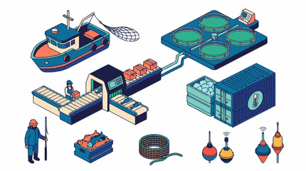 Fishing industry equipment and operations. © agussssss