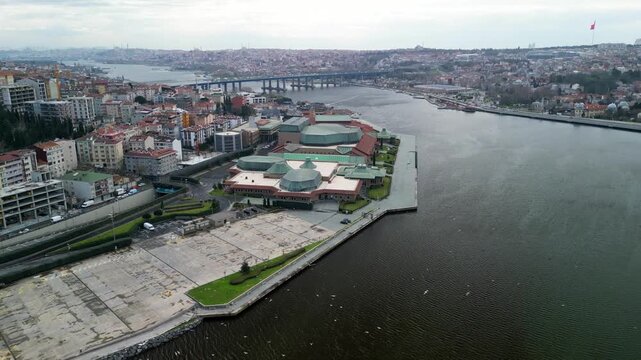 Halic Congress Center and Golden Horn Bridge reveal shot