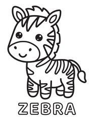 Naklejka premium Educational zebra coloring page for kids learning English alphabet and safari animal vocabulary