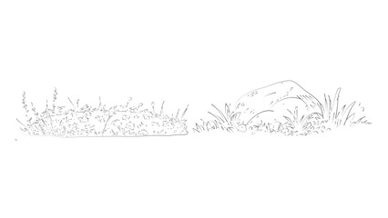 Set of hand drawn sketch style grass patches with decorative rocks for garden landscapes. © Sara Studio