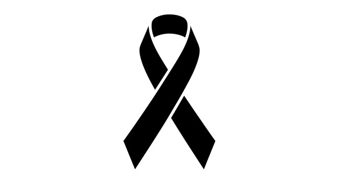 Black awareness ribbon symbol isolated on white background for remembrance