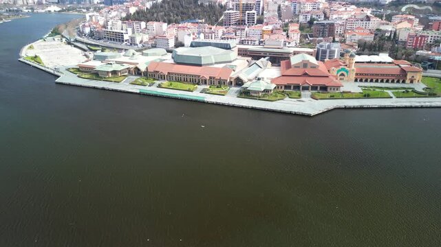 Istanbul Halic Congress Center and Golden Horn Channel, reveal shot