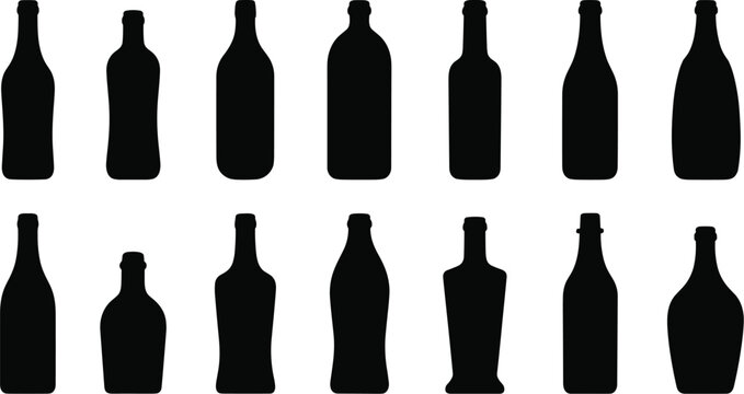 Black silhouettes of various bottle shapes in flat style vector illustration EPS PNG file 