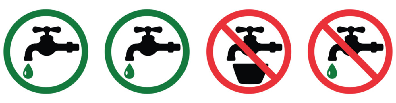 Drinking water and non drinking water icon set with safety warning and hygiene symbol design.