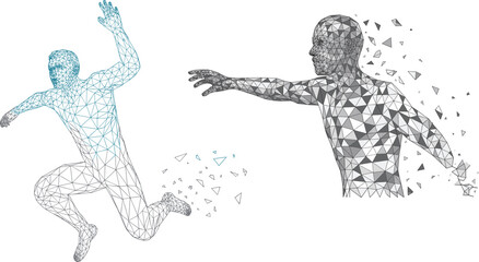 Abstract low poly human figures featuring futuristic geometric wireframe and polygonal digital art illustrations beautifully © Masud