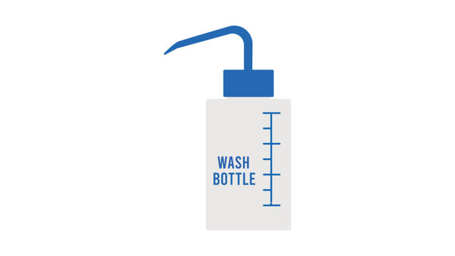 Lab wash bottle vector icon with editable stroke for science and chemistry research, minimalist hand-drawn illustration of laboratory equipment for squeeze rinsing and cleaning glassware in clinic.