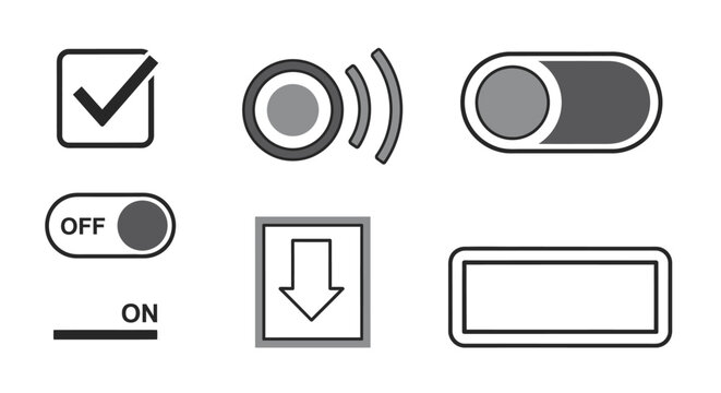 Black and white electronic interface icons.