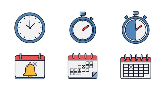 Clocks and Calendars Icons Set.