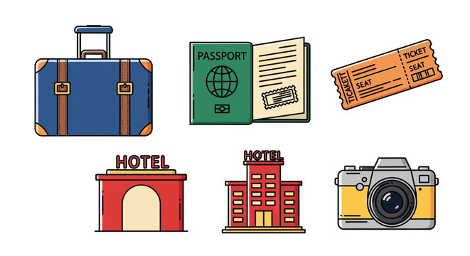 Travel icons with luggage and camera.